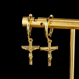 Crucifixion of Jesus Cross Earrings in Gold