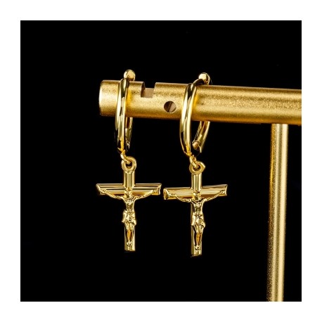 Crucifixion of Jesus Cross Earrings in Gold