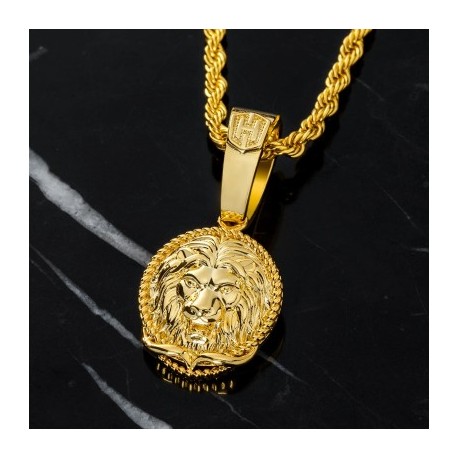 Lion Head Round Pendant in Gold