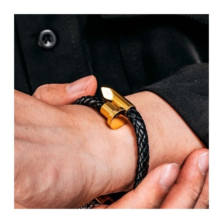 Leather and Titanium Steel Nail Open Bracelet