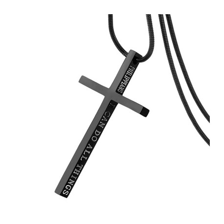 4:13 "I CAN DO ALL THINGS" Steel Cross Pendant in Black Gold