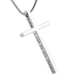 4:13 "I CAN DO ALL THINGS" Steel Cross Pendant in White Gold