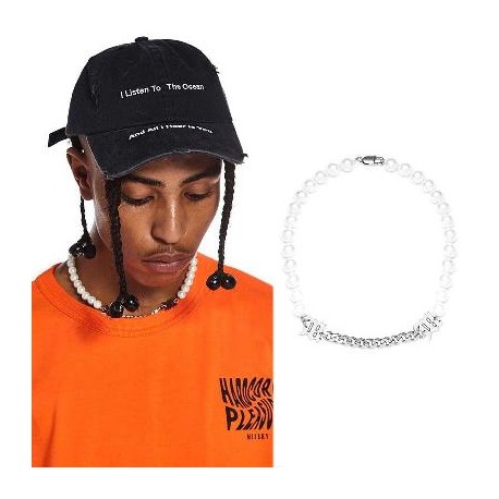Pearl and Steel Cuban Chain "M" Necklace