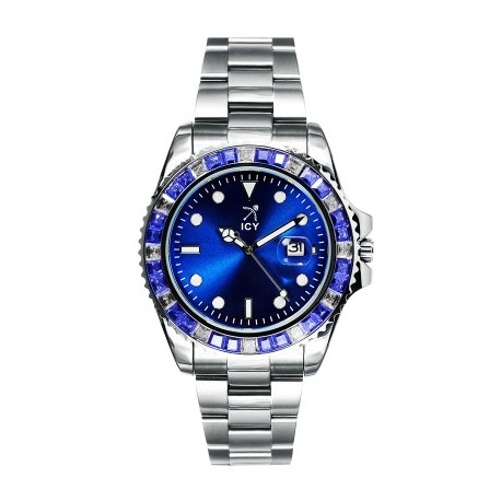 40mm Two Tone Iced Blue Dial Watch In White Gold