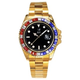 40mm Iced Black Luminous Dial Watch In Gold
