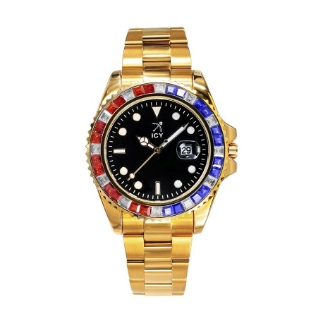 40mm Iced Black Luminous Dial Watch In Gold