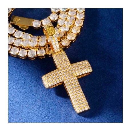 Iced Religious Cross Pendant in Gold