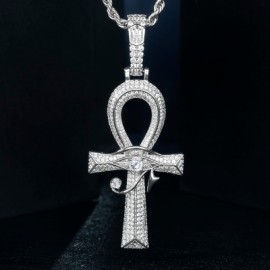 Iced Eye of Horus Ankh Pendant in White Gold