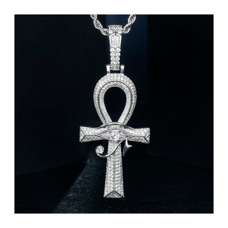 Iced Eye of Horus Ankh Pendant in White Gold
