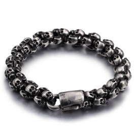 Vintage Black Titanium Steel Clustered Skull Bracelet