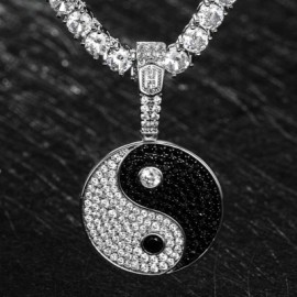 Iced Yin Yang pendant in White Gold