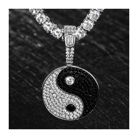Iced Yin Yang pendant in White Gold