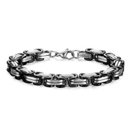 8mm Black & Silver Titanium Steel Byzantine Bracelet