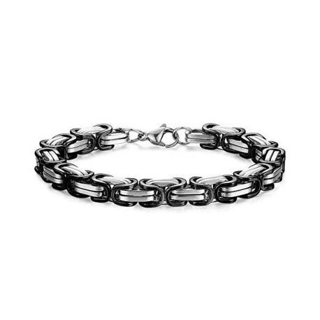 8mm Black & Silver Titanium Steel Byzantine Bracelet