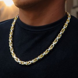 8mm Gold & Silver Titanium Steel Byzantine Chain