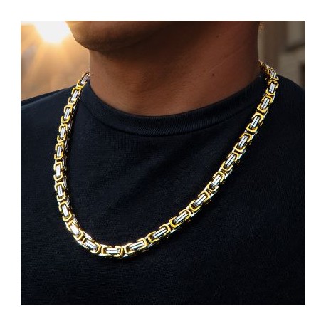 8mm Gold & Silver Titanium Steel Byzantine Chain