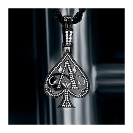 Iced Ace of Spades Pendant in Black Gold