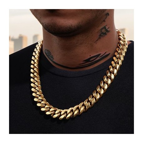 14mm Stainless Steel Miami Cuban Chain in Gold