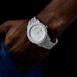 Iced Roman Numerals Men's Watch in White Gold