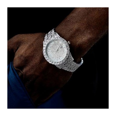 Iced Roman Numerals Men's Watch in White Gold