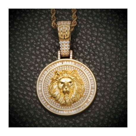 Iced Lion Pendant in Gold