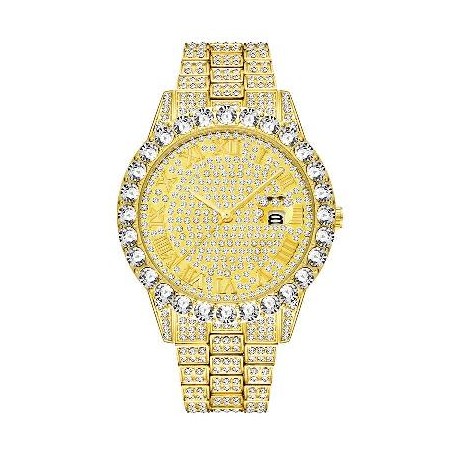 Iced Roman Numerals Men's Watch in Gold
