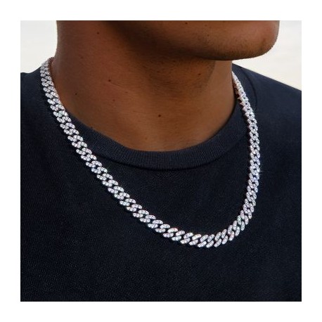 Iced 8mm Cuban Link Chain in White Gold