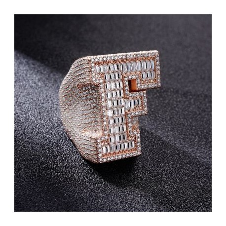 Iced Out A-Z Baguette Cut Letter Ring