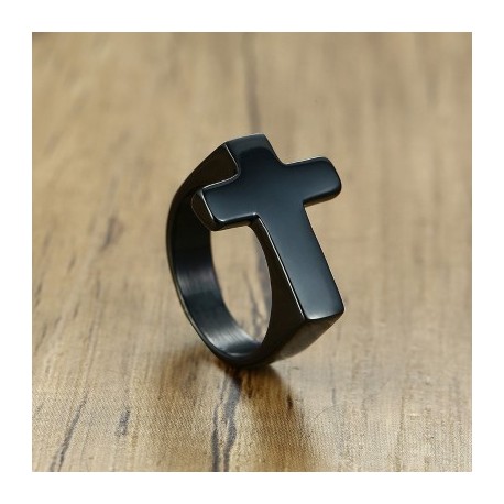 Cross Stainless Steel Ring in Black Gold