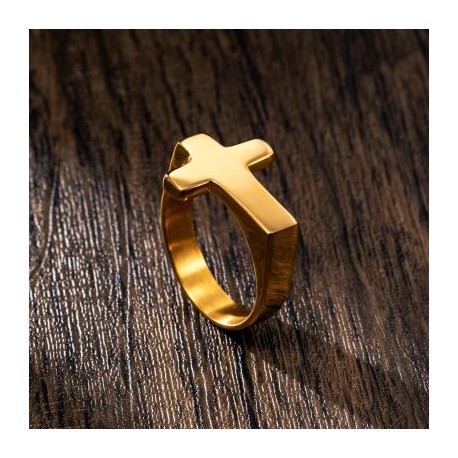 Cross Stainless Steel Ring in Gold