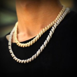 10mm Iced Paved Spiral Chain in Gold