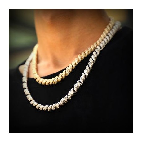 10mm Iced Paved Spiral Chain in Gold