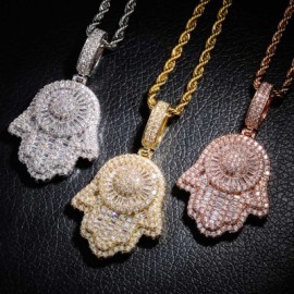 Iced Hand of Fatima Pendant