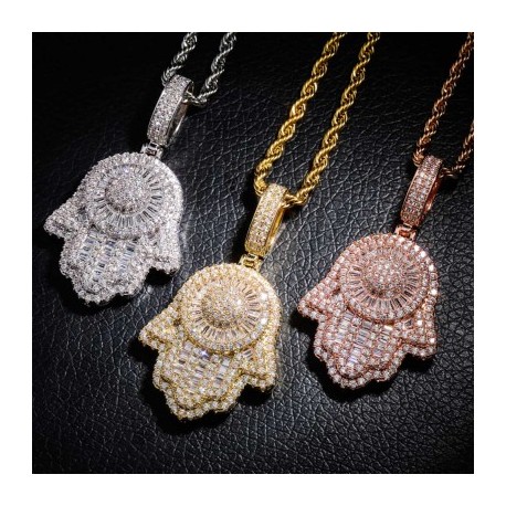 Iced Hand of Fatima Pendant