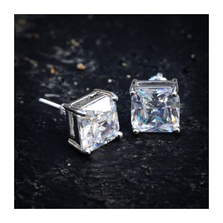 Radiant Cut Stud Earring in White Gold