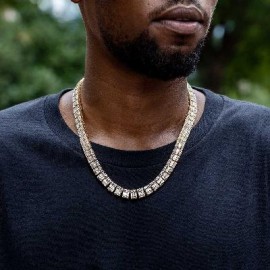10mm Baguette Clustered Tennis Chain in Gold