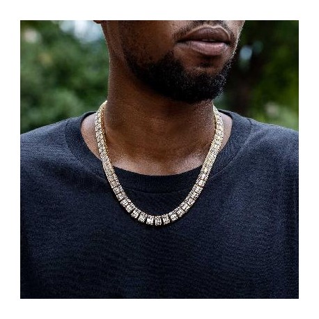 10mm Baguette Clustered Tennis Chain in Gold