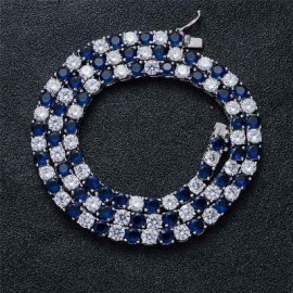 5mm White & Blue Iced Single Row Tennis Chain in White Gold