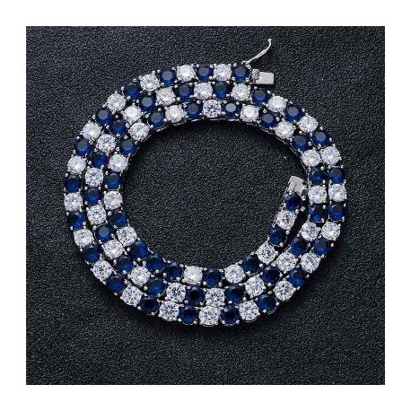 5mm White & Blue Iced Single Row Tennis Chain in White Gold