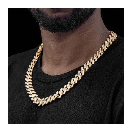 Iced 14mm Miami Cuban Chain with Box Clasp in Gold