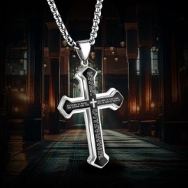Layered Bible Cross Titanium Steel Pendant
