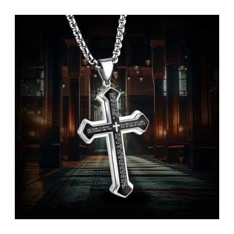 Layered Bible Cross Titanium Steel Pendant