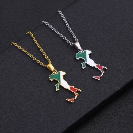 Italy Map Flag Enamel Stainless Steel Pendant