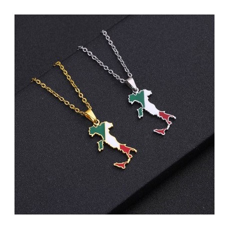 Italy Map Flag Enamel Stainless Steel Pendant