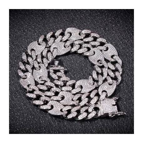 13mm Cuban G-Link Chain in White Gold