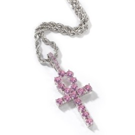 Pink Ankh Pendant in White Gold