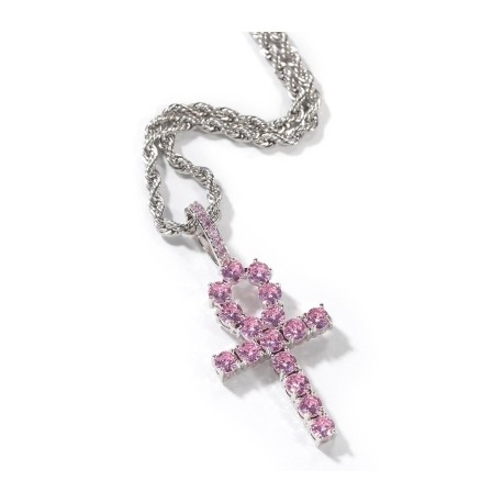 Pink Ankh Pendant in White Gold