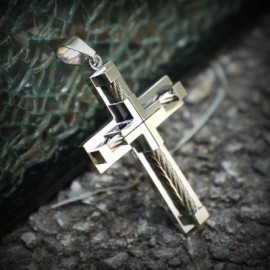 18K White Gold Stainless Steel Cross Pendant