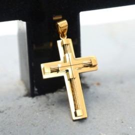 18K Gold Stainless Steel Cross Pendant
