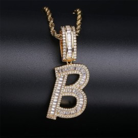Iced Baguette Letters Pendant in Gold
